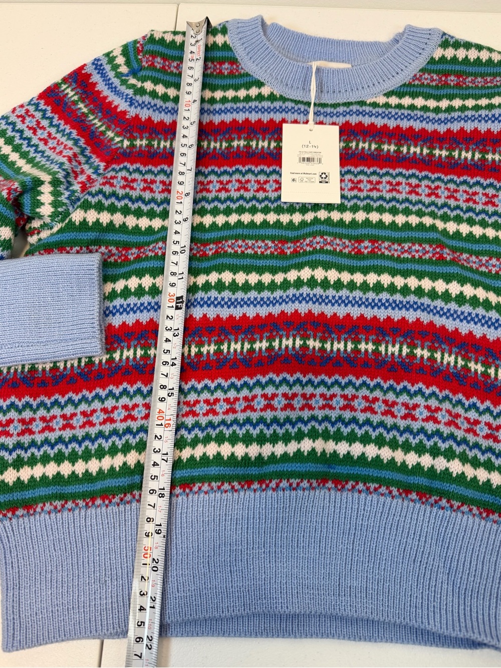 Free Assembly Fair Isle Multicolor Crewneck Sweater Tall Cuffs Women’s Large - Picture 3 of 6